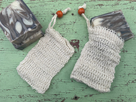 Beaded sisal soap saver bag